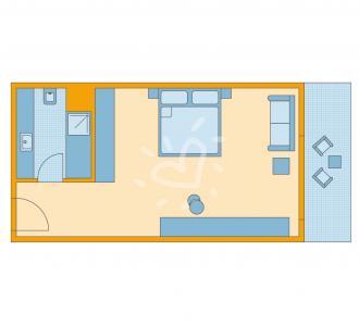 Zimmerskizze Doppelzimmer mit Balkon Dusche Doppelbett