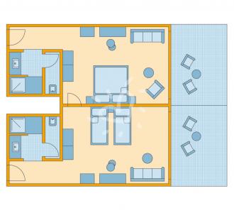 Zimmerskizze Familienzimmer mit Verbindungstür und Meerblick